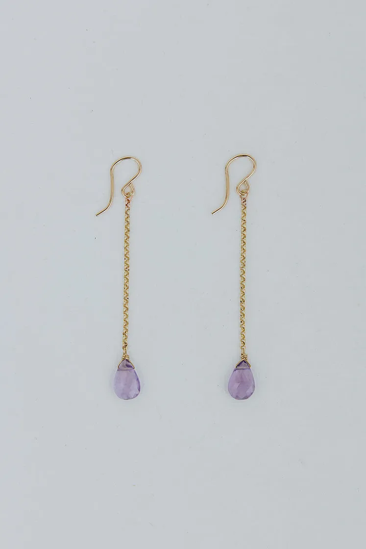 Petite Drop Chain Earrings - Amethyst