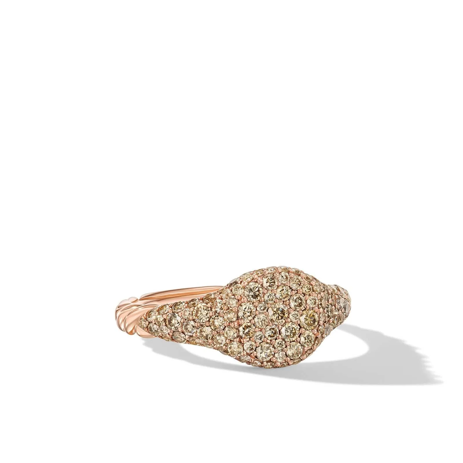 Petite Pavé Pinky Ring in 18K Rose Gold with Cognac Diamonds, 7mm