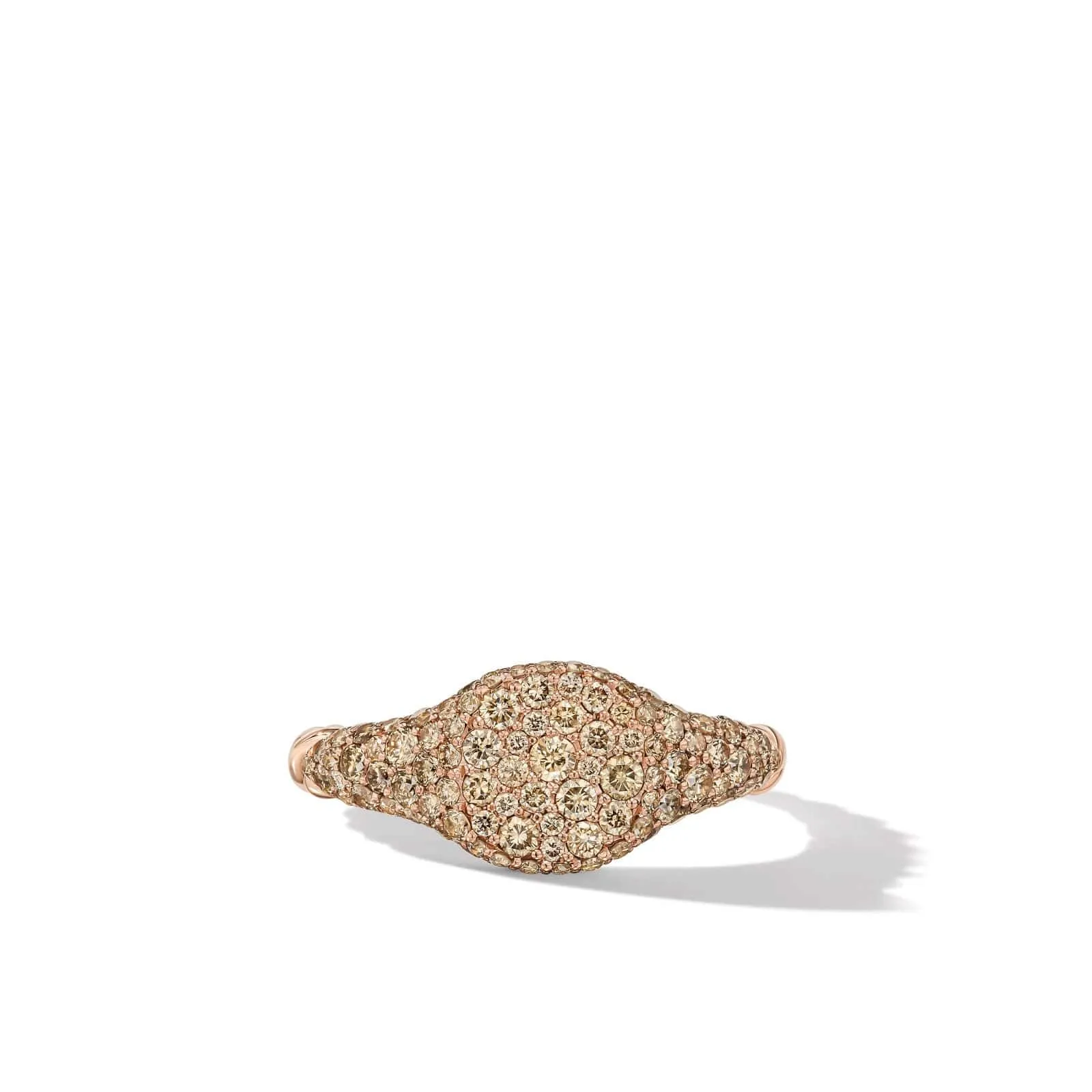 Petite Pavé Pinky Ring in 18K Rose Gold with Cognac Diamonds, 7mm