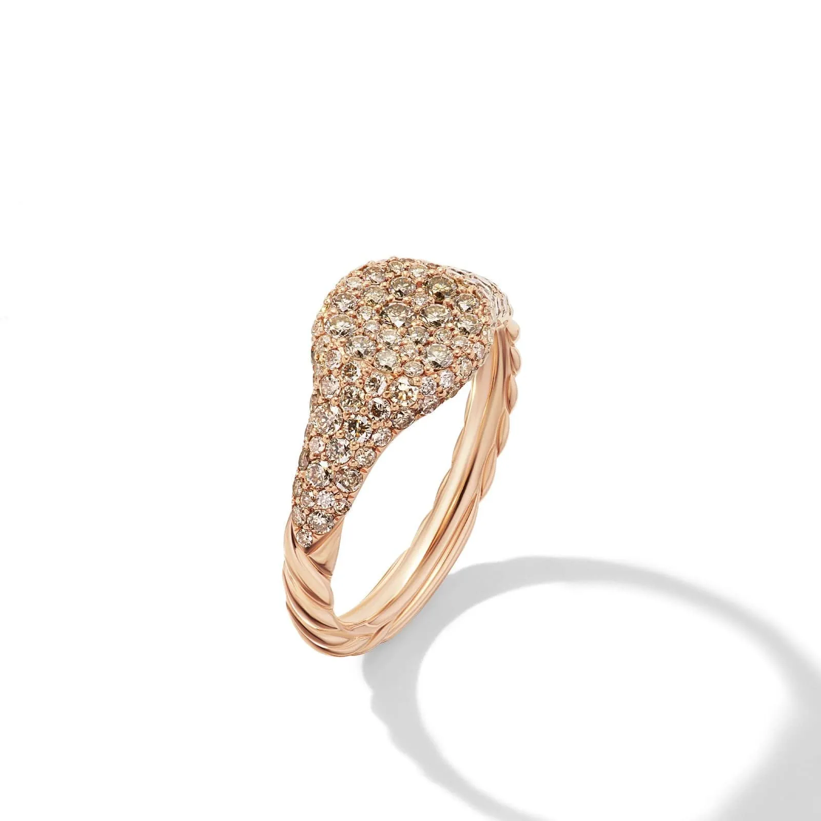 Petite Pavé Pinky Ring in 18K Rose Gold with Cognac Diamonds, 7mm