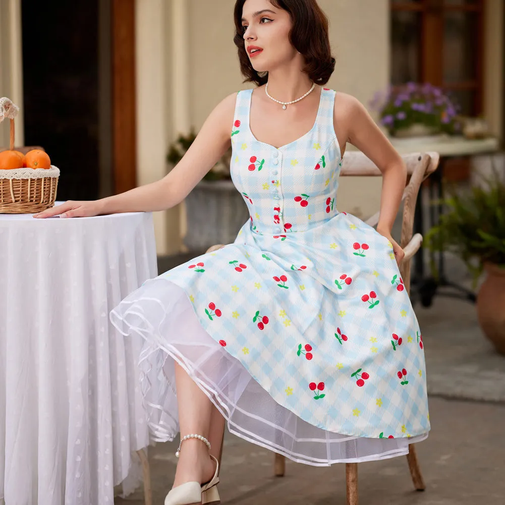 Pleated Buttons Decorated Elastic Waist High Waist Swing A-Line Skirt with Pockets