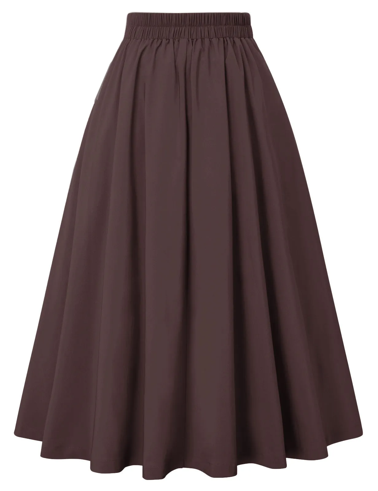 Pleated Buttons Decorated Elastic Waist High Waist Swing A-Line Skirt with Pockets