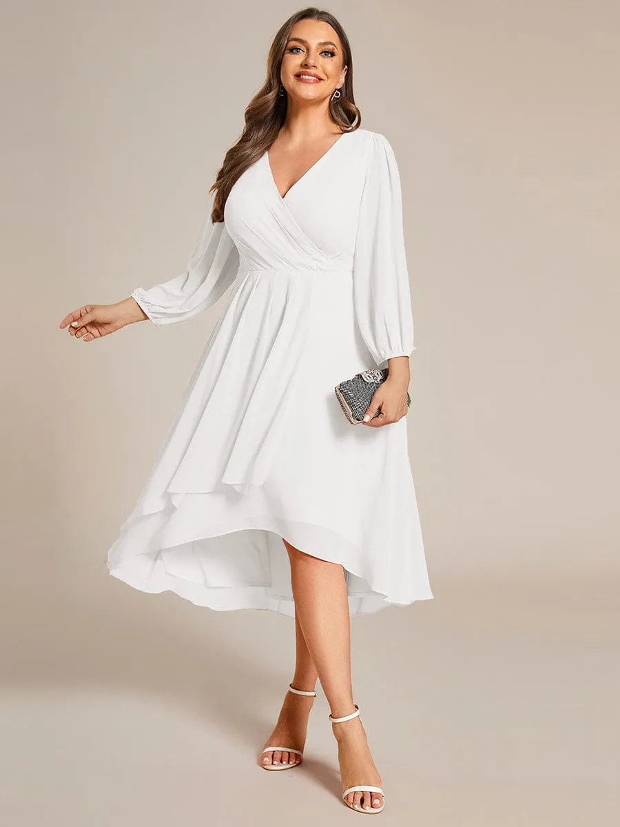 Plus Size Chiffon A-Line Long Sleeves Asymmetrical Hem Wedding Guest Dress