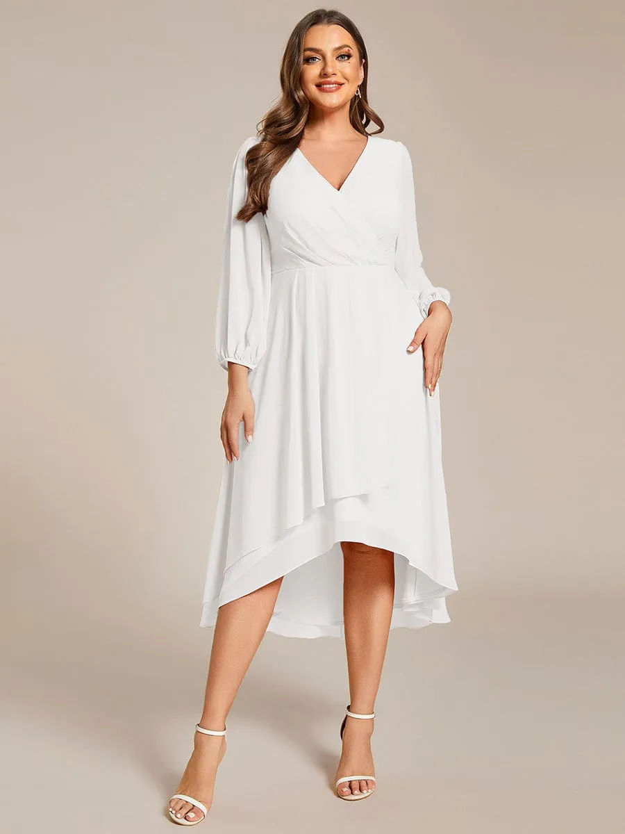 Plus Size Chiffon A-Line Long Sleeves Asymmetrical Hem Wedding Guest Dress