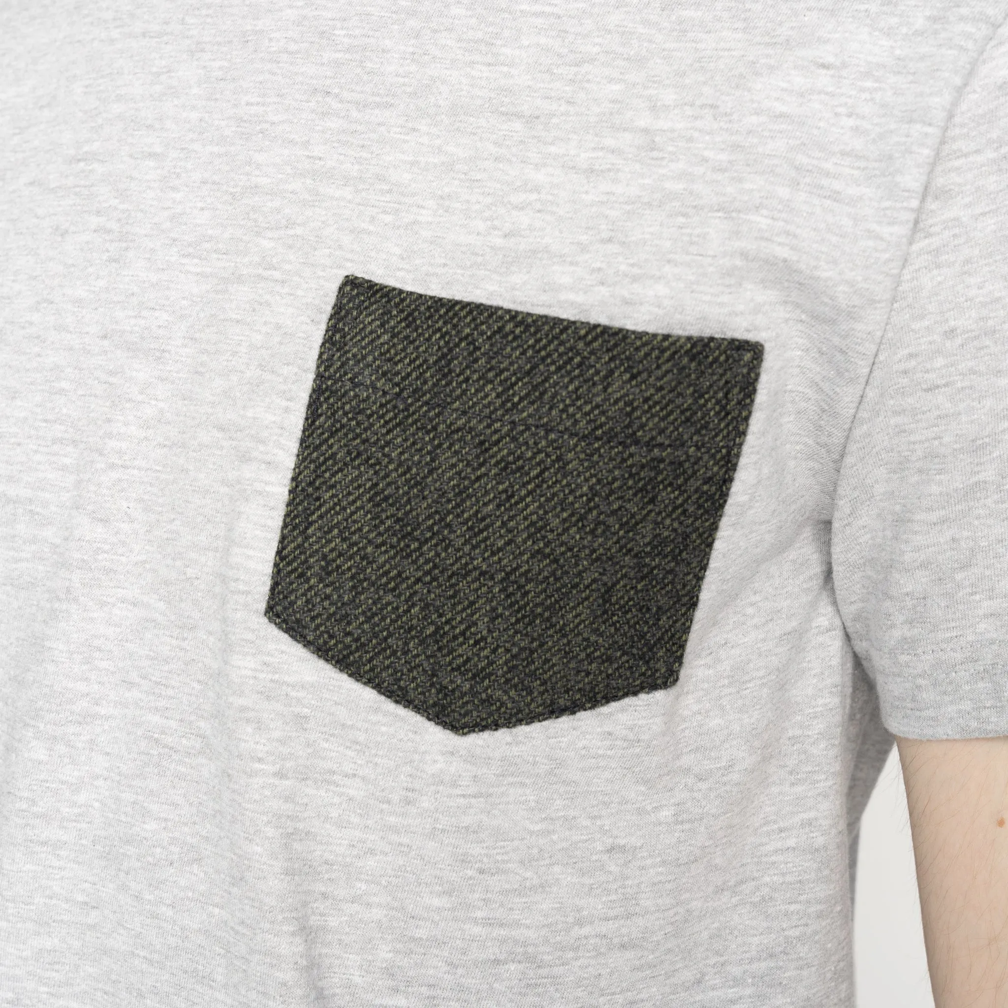 Pocket Tee - Heather Grey - Triple Yarn Twist Brushed Flannel - Forest Green