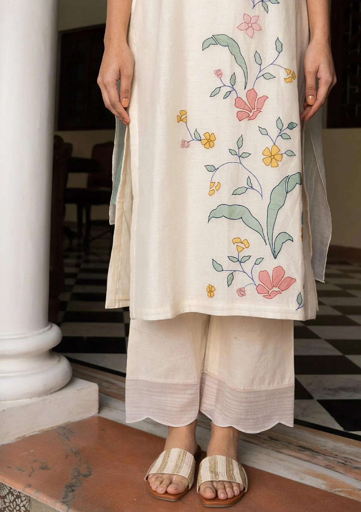 Porcelain and Sage Applique Kurta Set