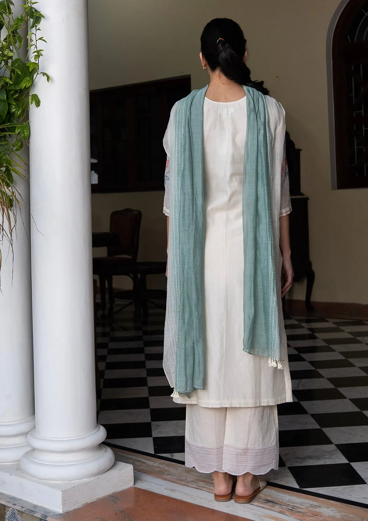 Porcelain and Sage Applique Kurta Set