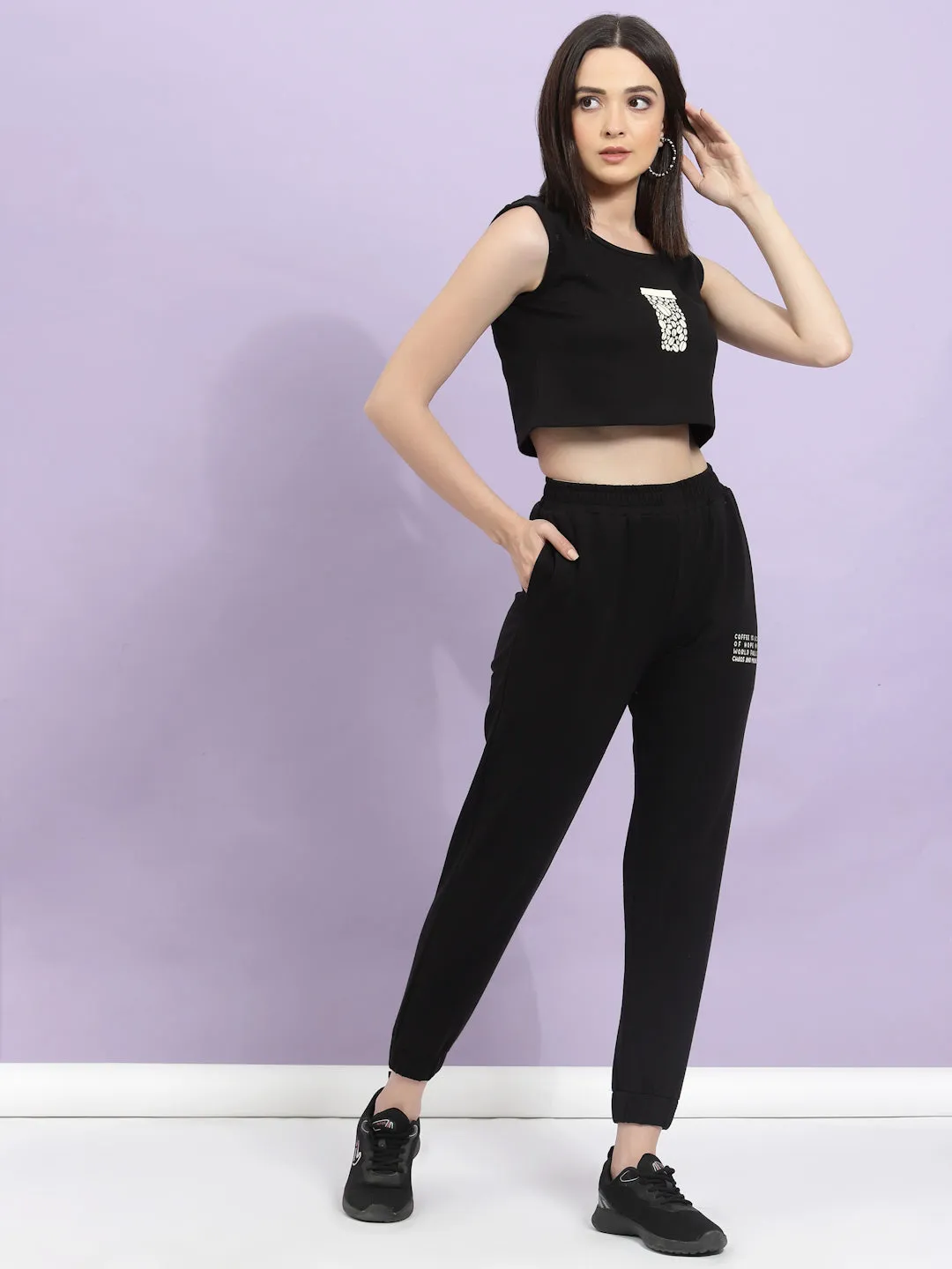 Printed Scoop Neck Crop Top & Joggers Co-Ord Set