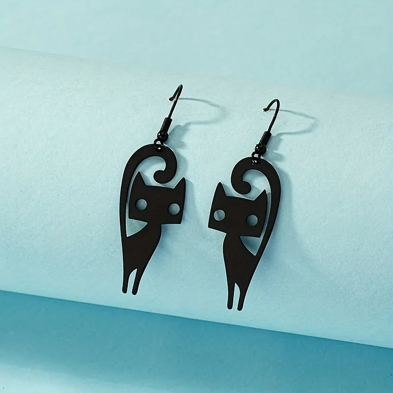 Punk-Style Cat Earrings: Fun and Funky Black Kitten Dangle Earrings for Women and Girls LJH15