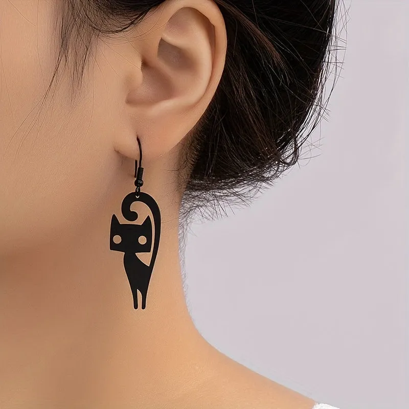 Punk-Style Cat Earrings: Fun and Funky Black Kitten Dangle Earrings for Women and Girls LJH15