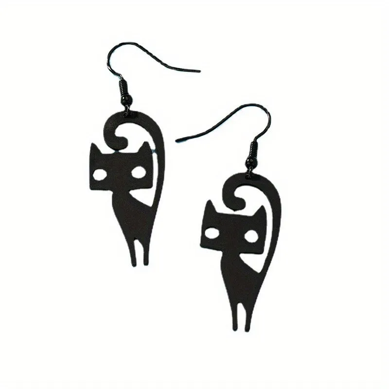 Punk-Style Cat Earrings: Fun and Funky Black Kitten Dangle Earrings for Women and Girls LJH15