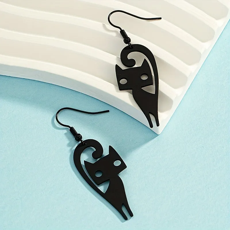 Punk-Style Cat Earrings: Fun and Funky Black Kitten Dangle Earrings for Women and Girls LJH15