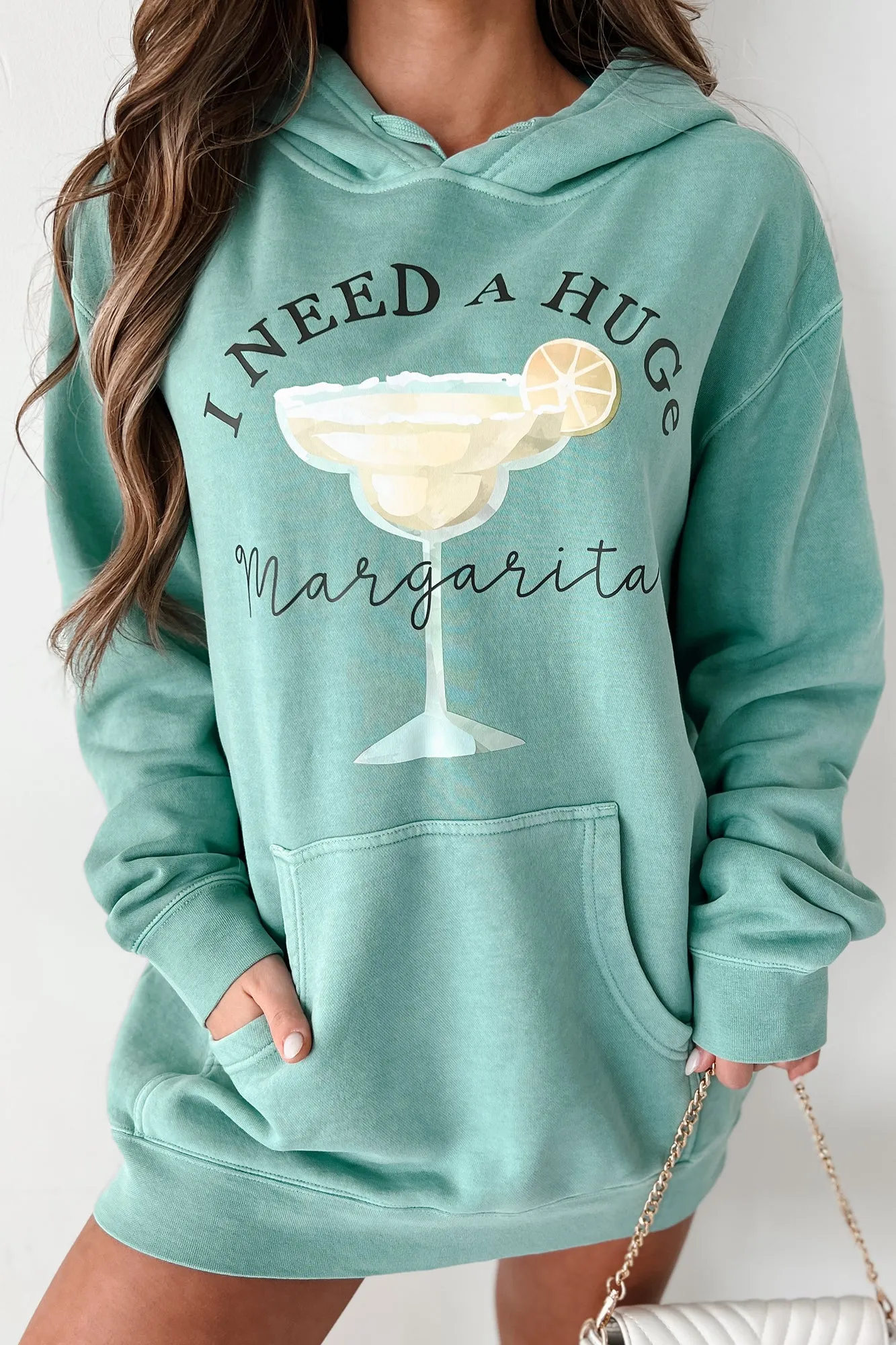 "I Need A Huge Margarita" Vintage Wash Graphic Hoodie (Mint) - Print On Demand