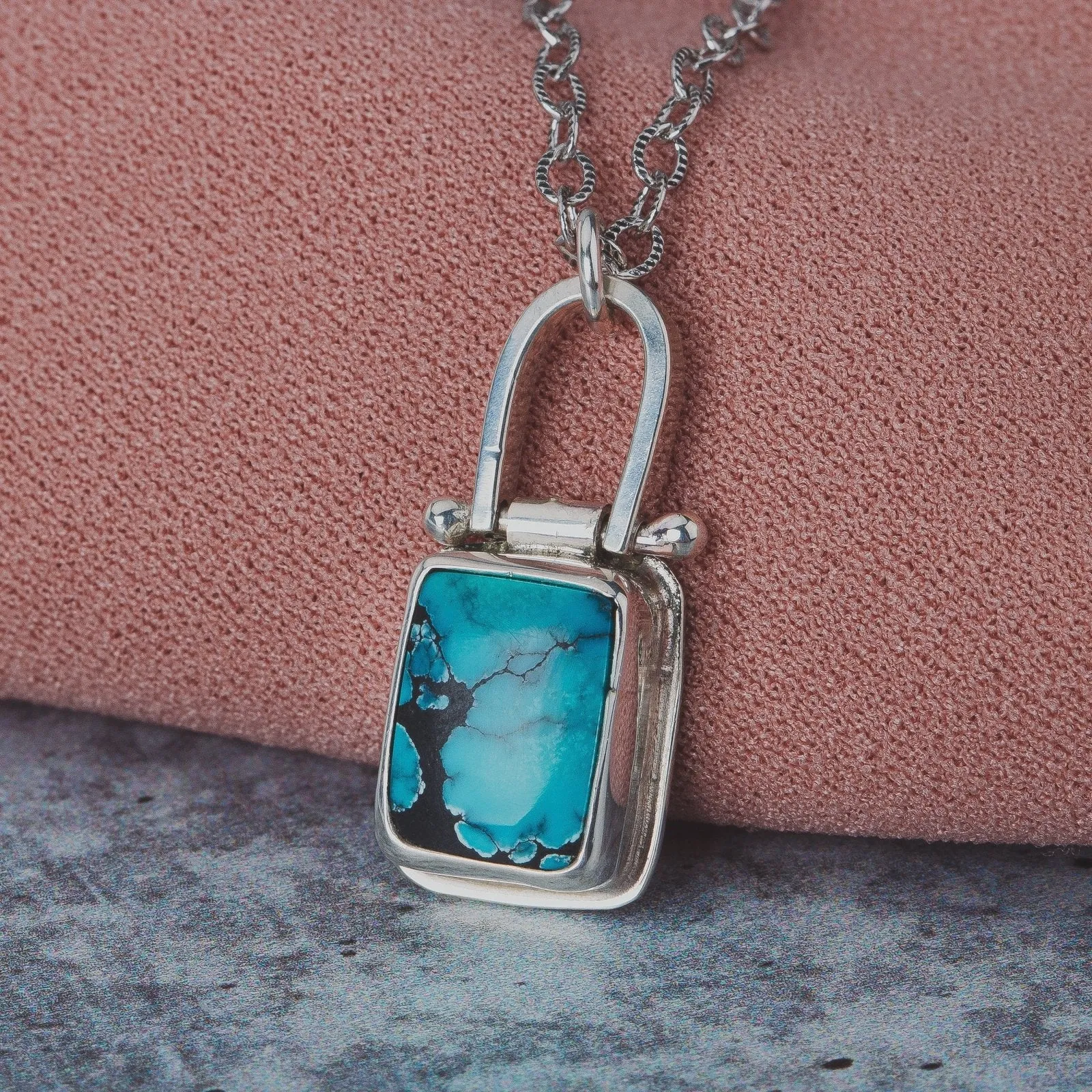 Rectangle Cloud Mountain Turquoise Hinge Necklace