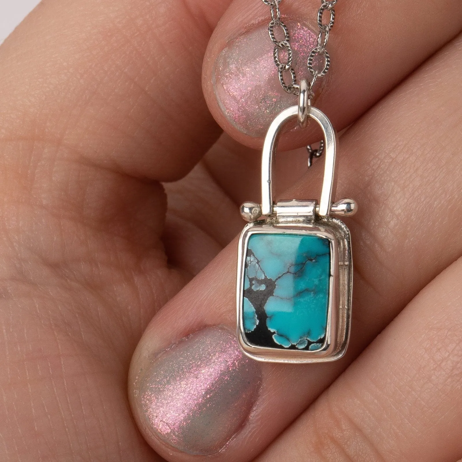 Rectangle Cloud Mountain Turquoise Hinge Necklace