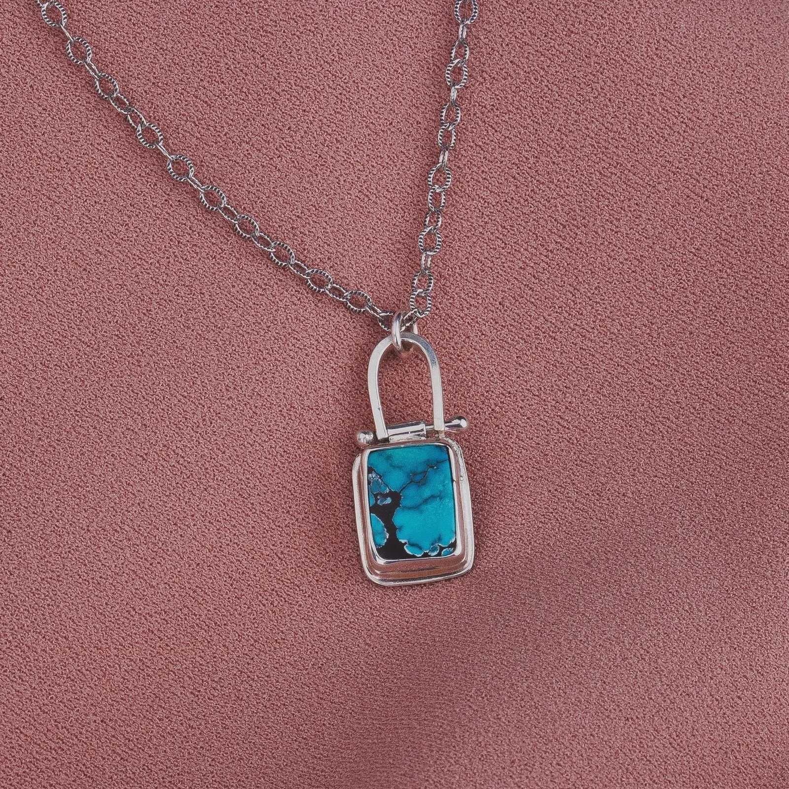 Rectangle Cloud Mountain Turquoise Hinge Necklace