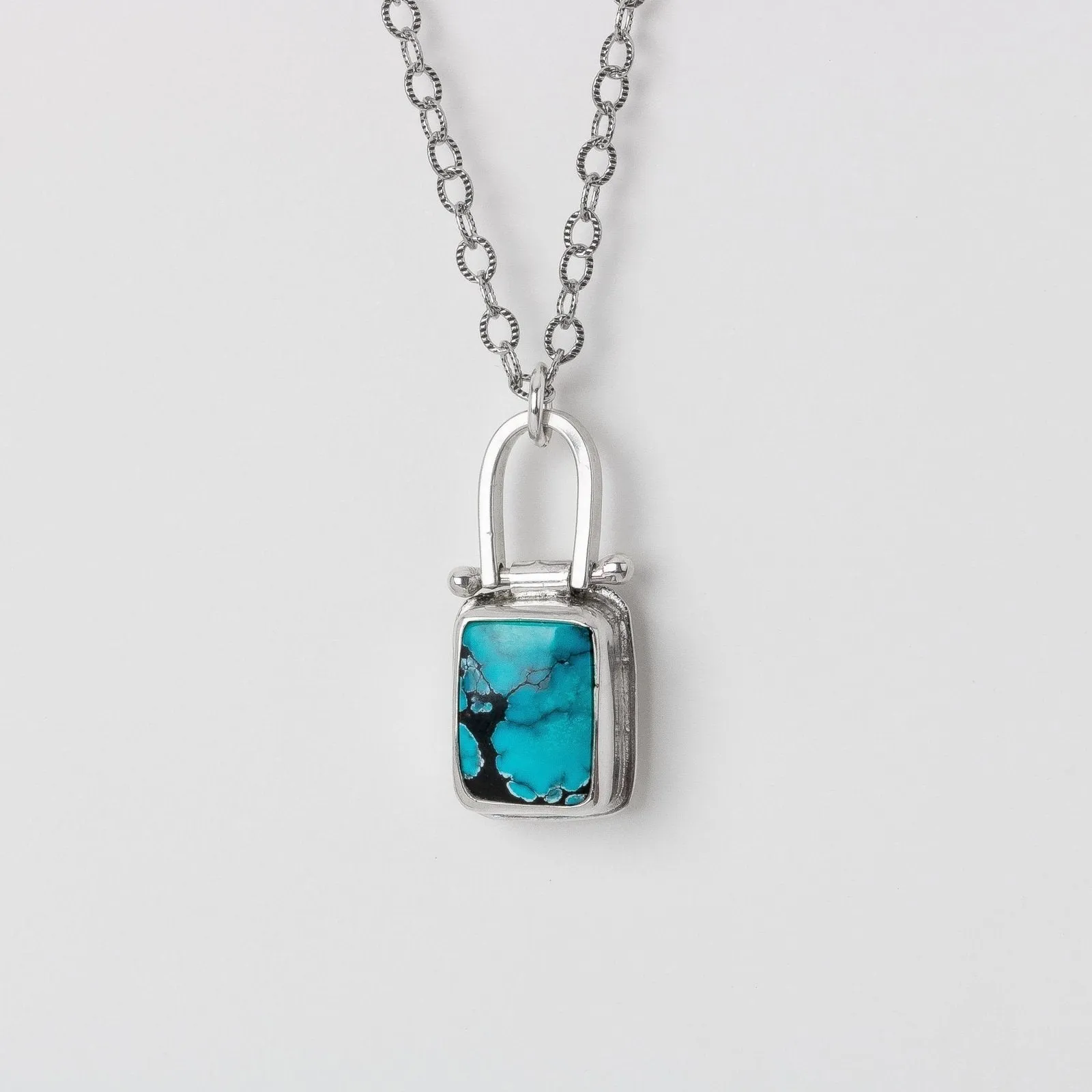 Rectangle Cloud Mountain Turquoise Hinge Necklace