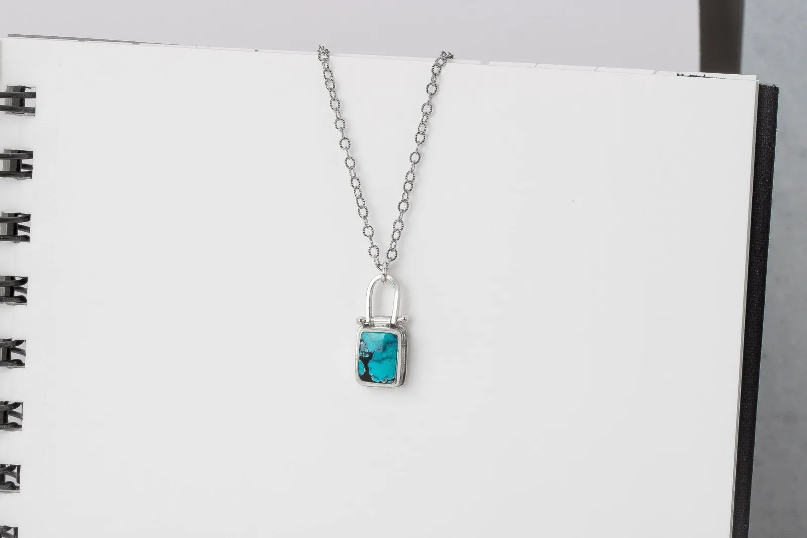 Rectangle Cloud Mountain Turquoise Hinge Necklace