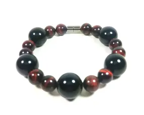 Red Tiger Eye & Onyx Bead Bracelet For Men And Women - Confidence - Protection -Super Strong Magnetic Clasp