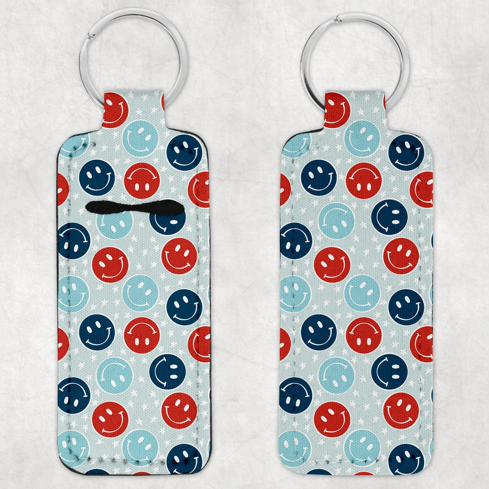 Red, White, and Blue Smiley Lip Balm Holder & Wristlet