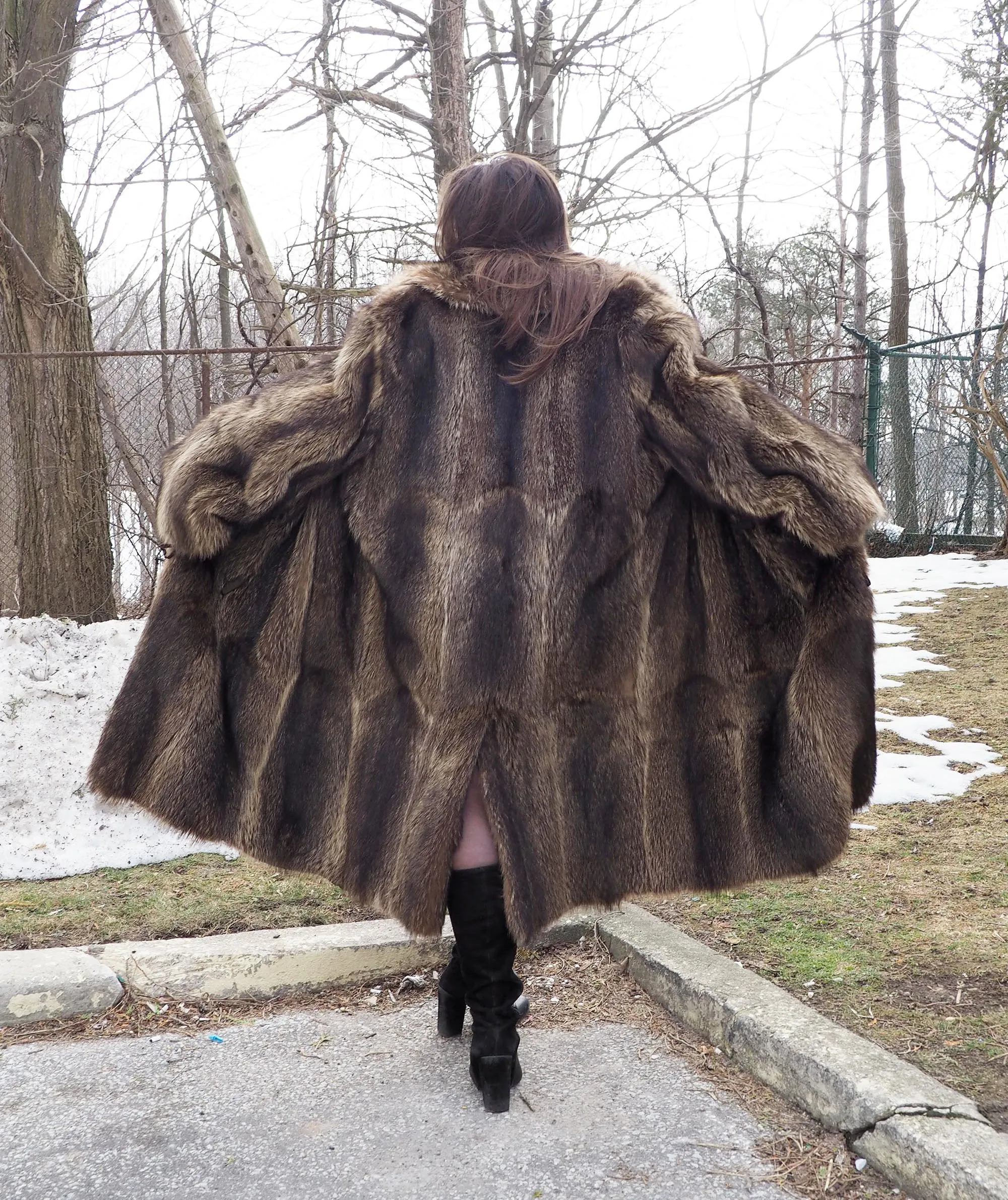 Reversible Raccoon Fur Coat Coats For Men M/L 47" Long