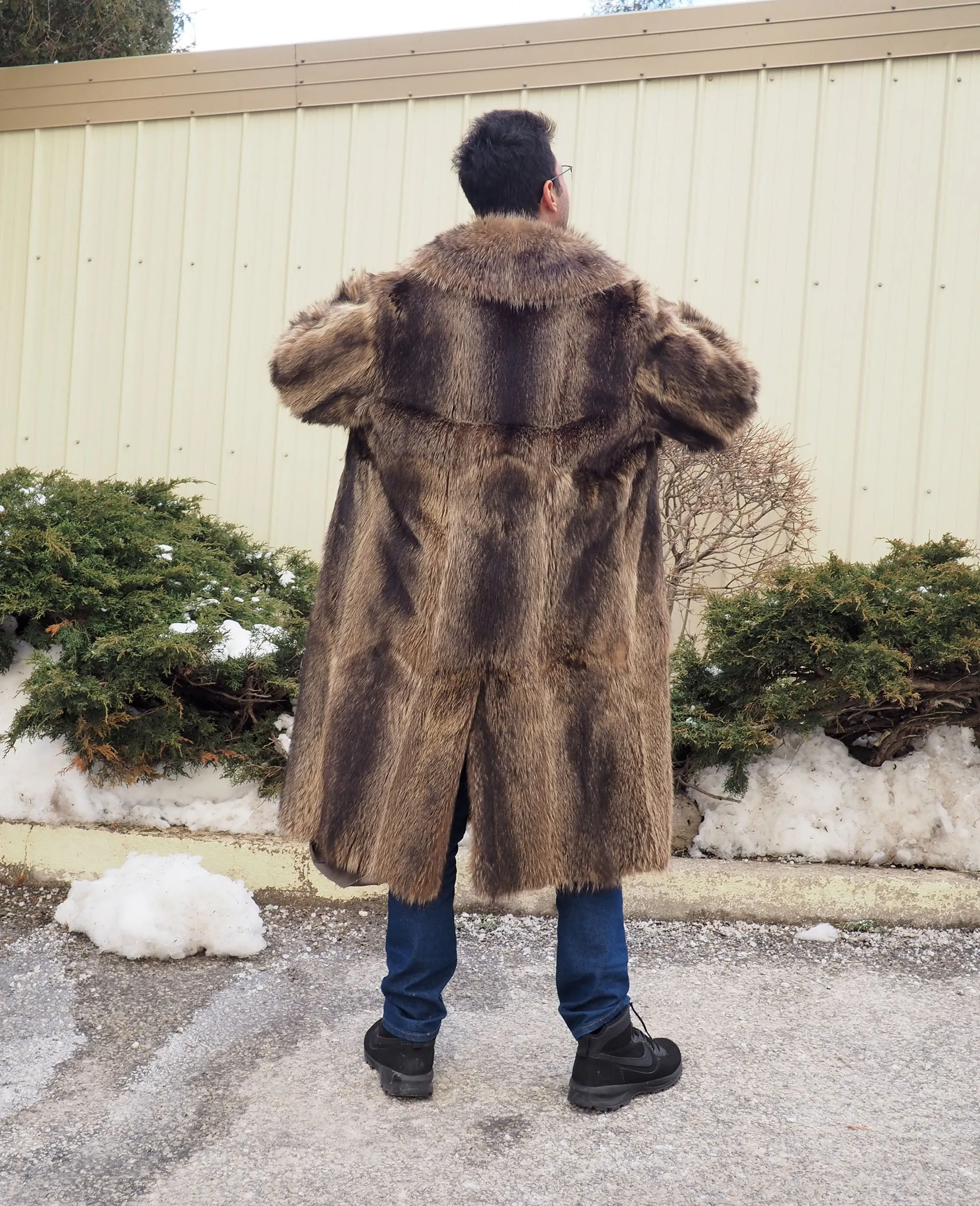 Reversible Raccoon Fur Coat Coats For Men M/L 47" Long