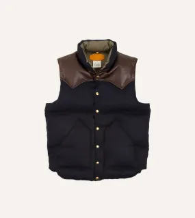 Rocky Mountain Featherbed for Drake's Navy Harris Tweed Leather Christy Down Vest