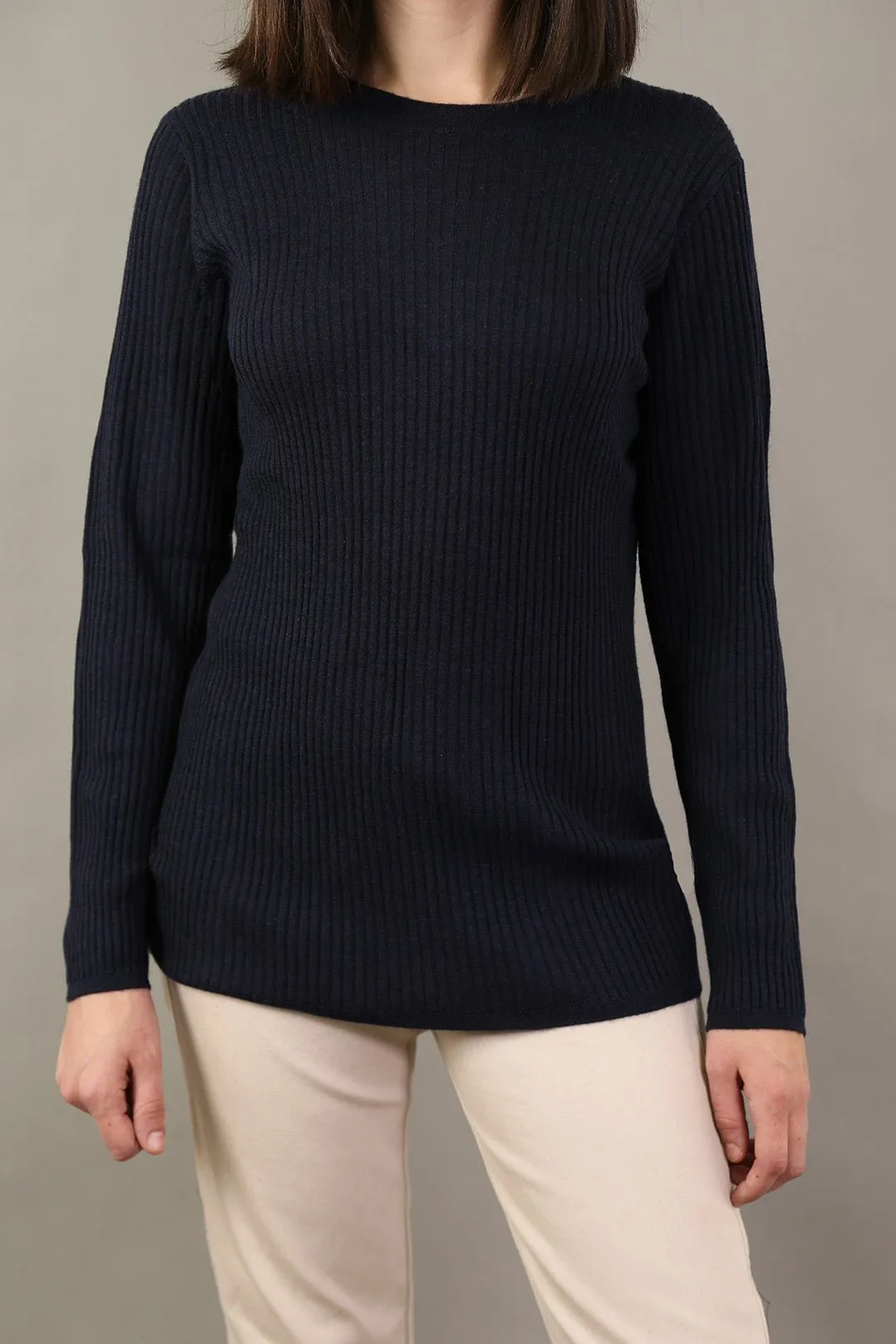 ROMANGA RIBBED LONG SLEEVE CREW IN FINE ITALIAN MERINO