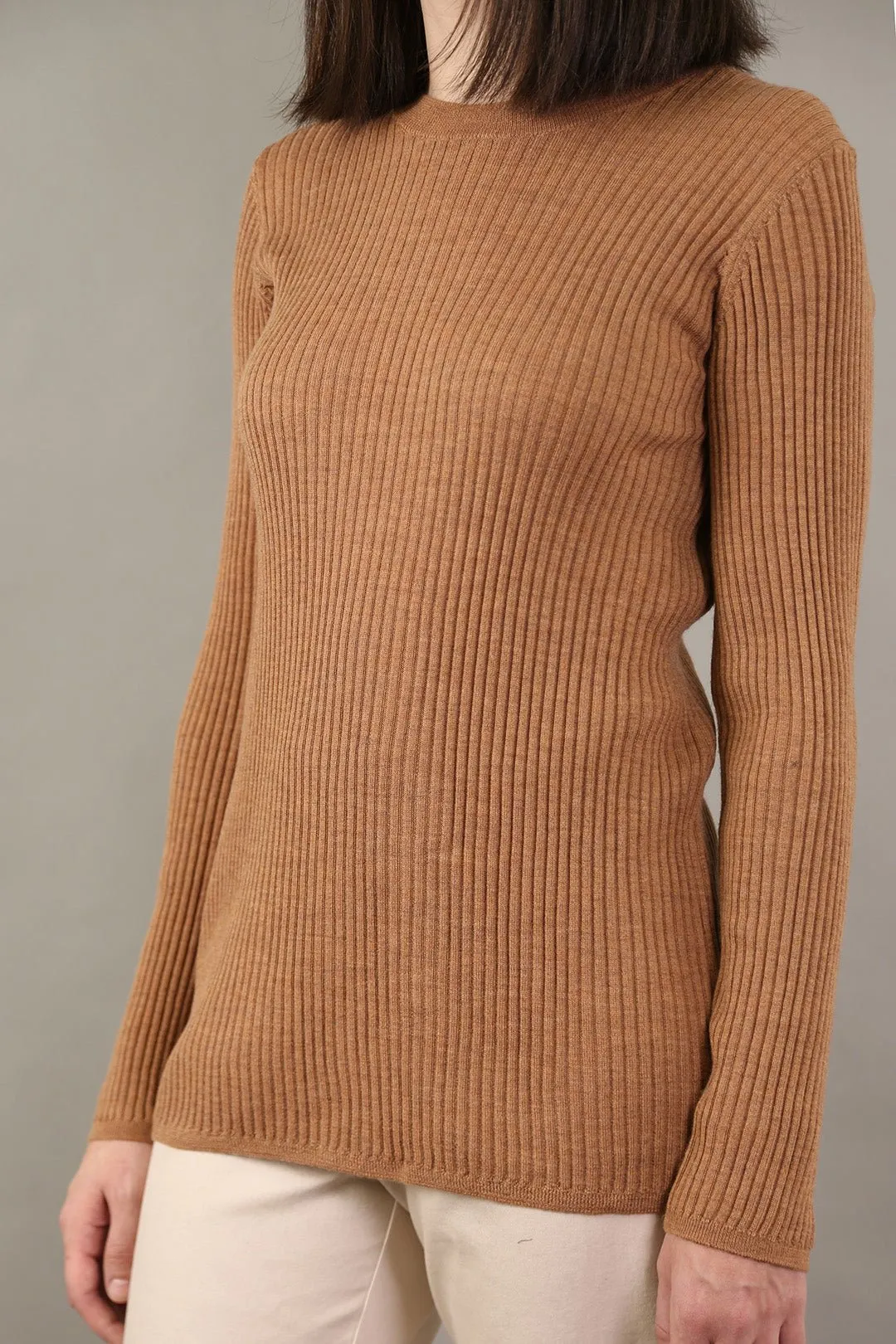 ROMANGA RIBBED LONG SLEEVE CREW IN FINE ITALIAN MERINO