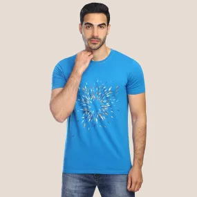 ROUND NECK PRINTED T-SHIRT - DARK TURQUOISE