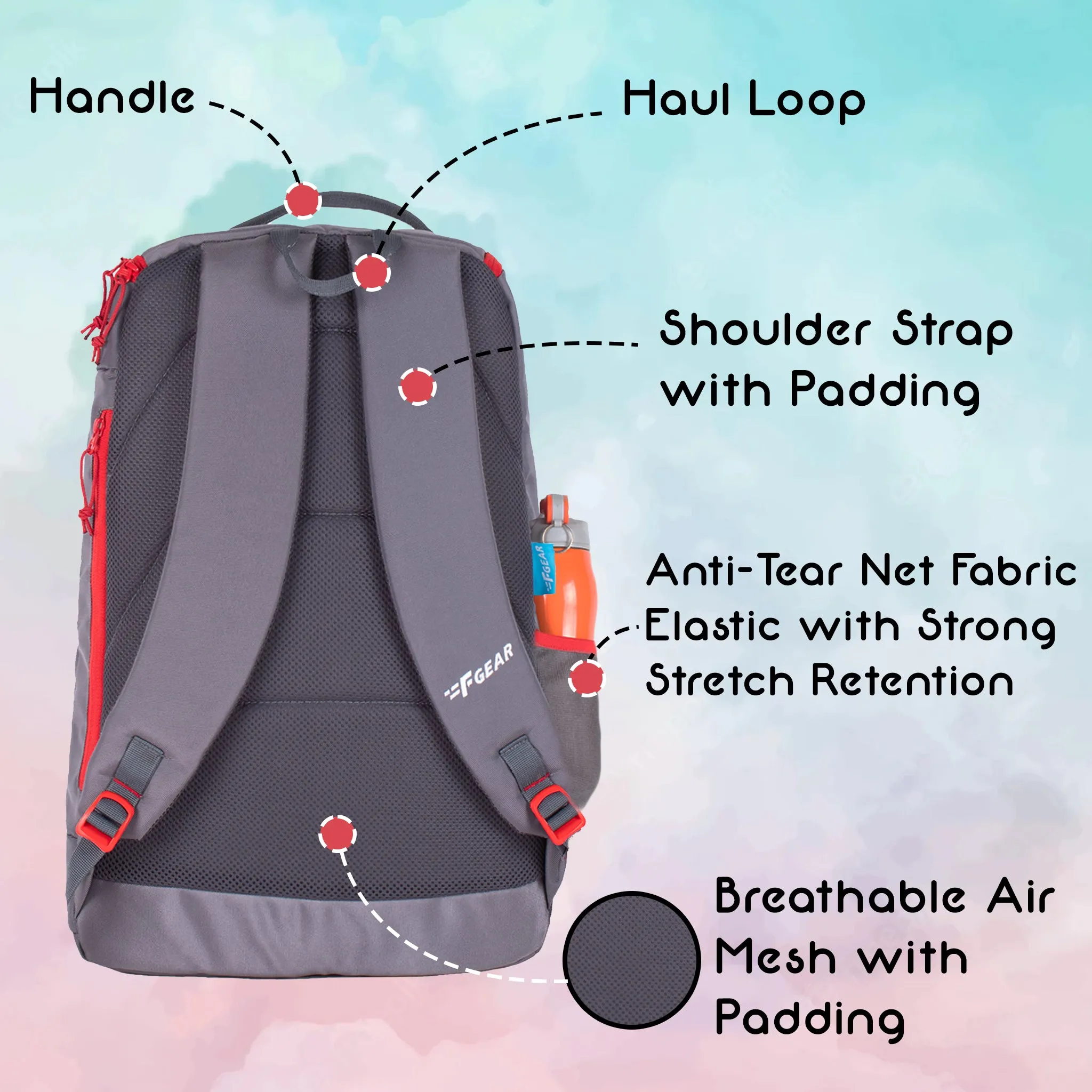 Rudolf 26L Grey Red Backpack