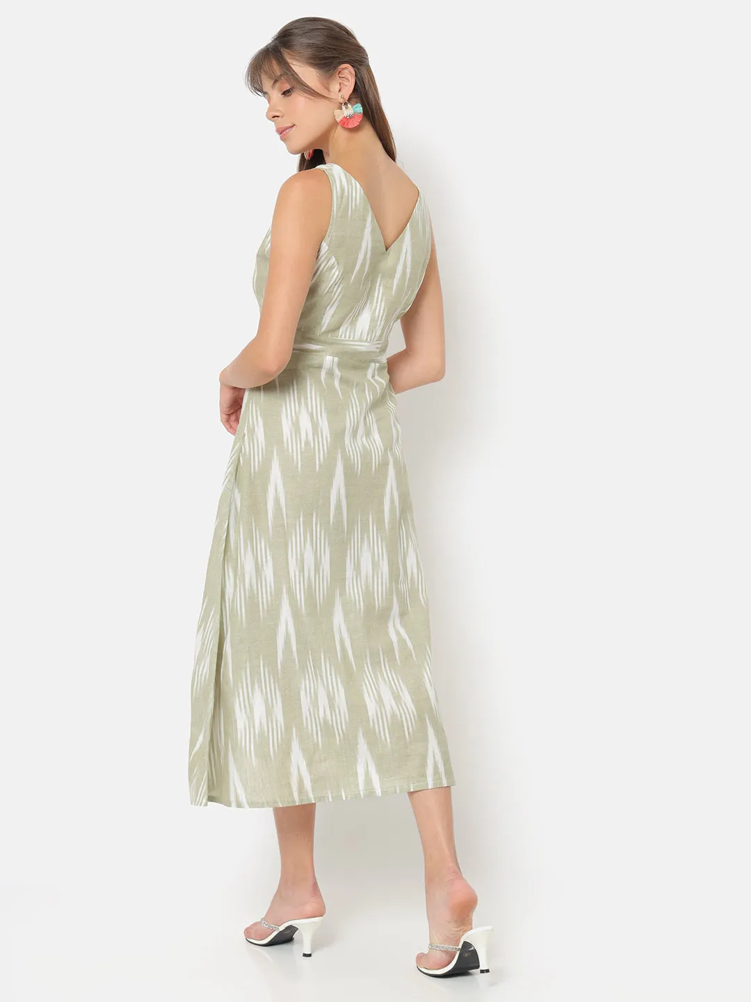 Sayoni Green Ikat Sleeveless Dress