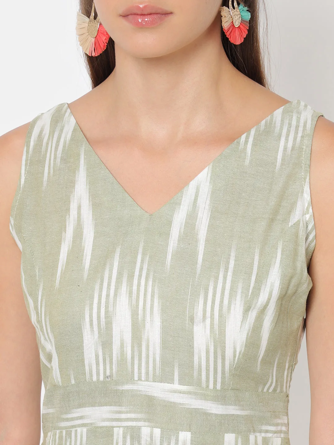 Sayoni Green Ikat Sleeveless Dress