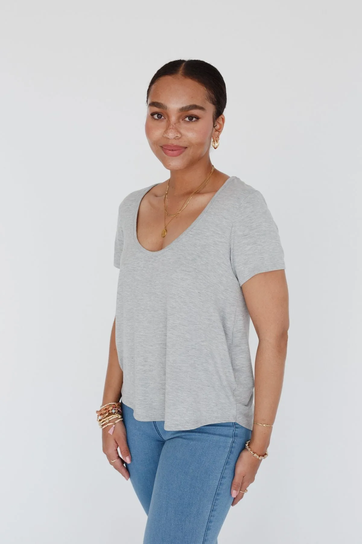 Scoop Neck Bralette Tee - Gray