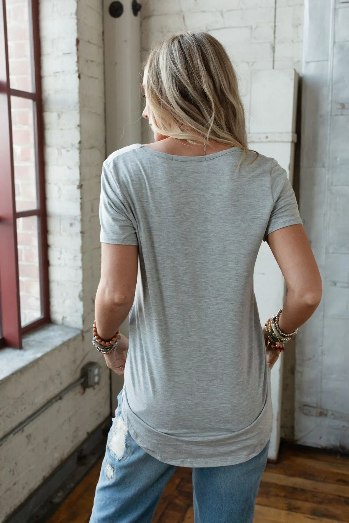 Scoop Neck Bralette Tee - Gray