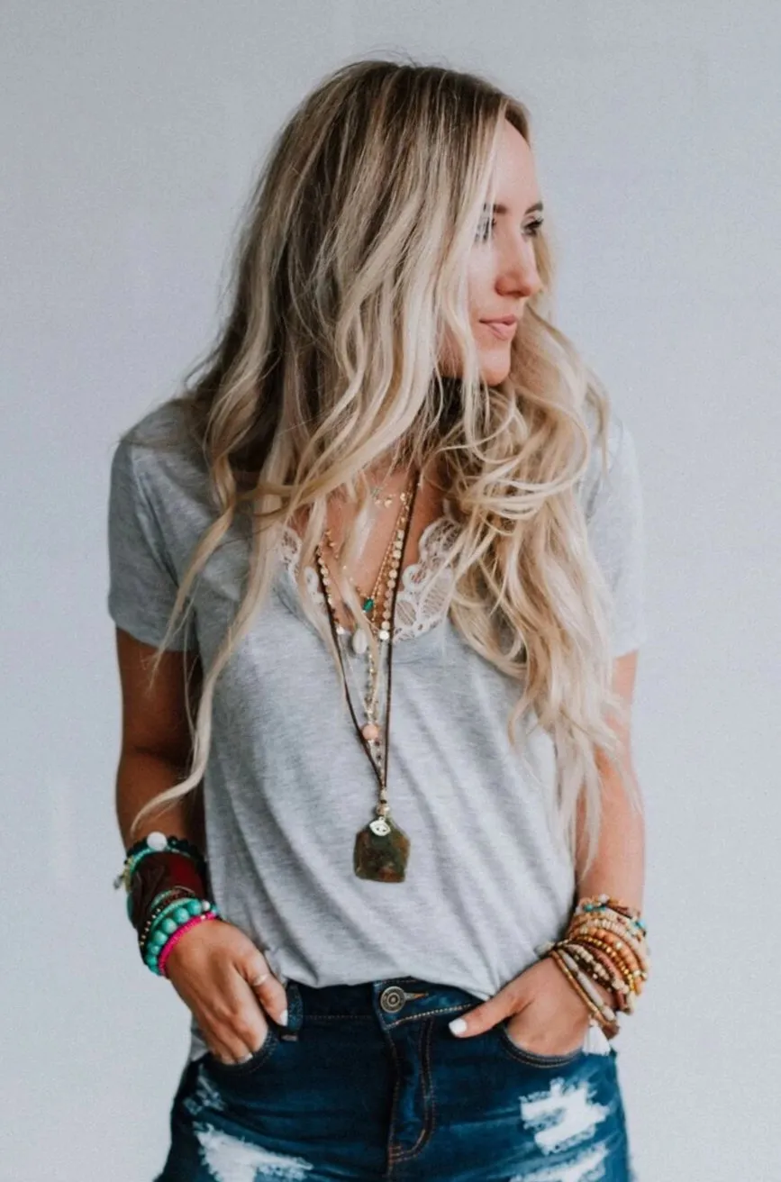 Scoop Neck Bralette Tee - Gray