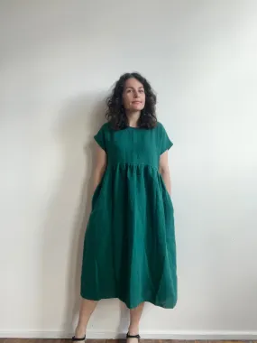 Short sleeve midi dress - emerald linen