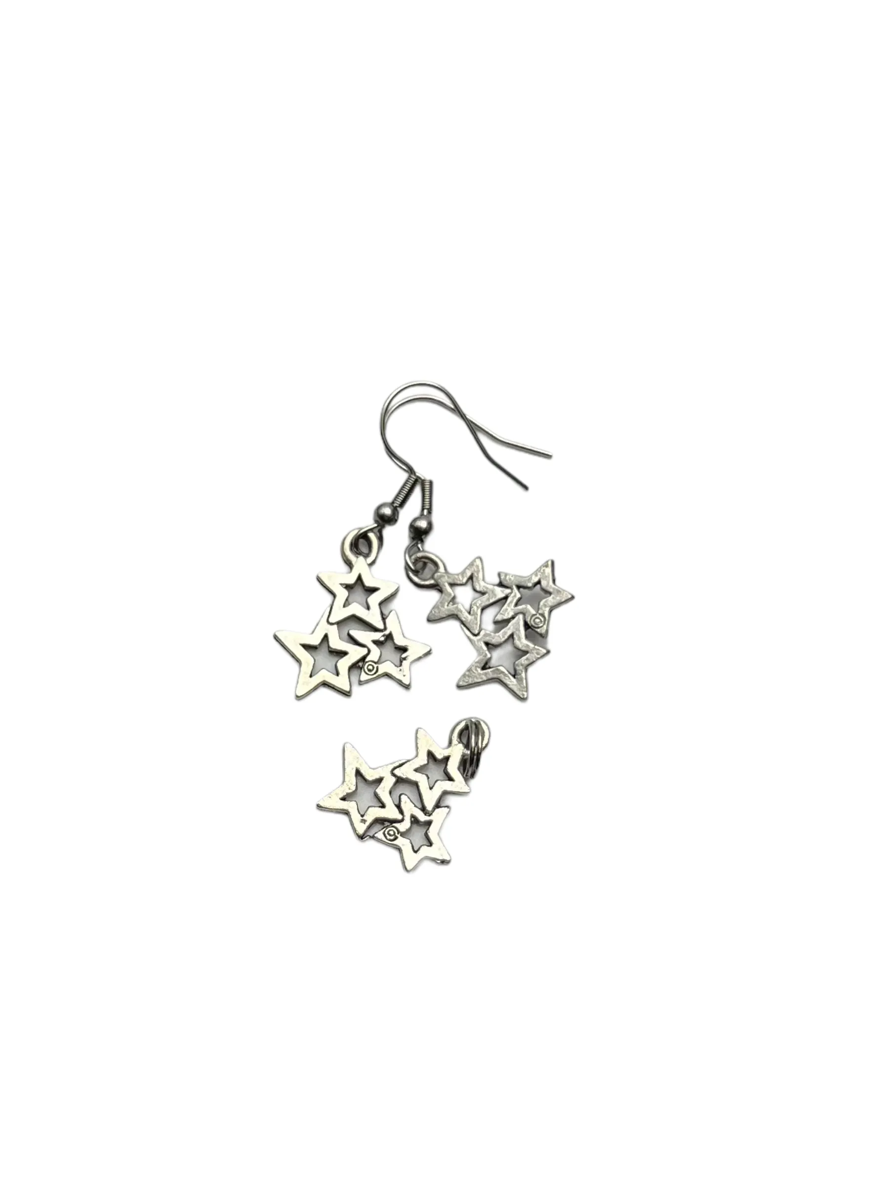 Silver Dangling Stars Earrings and Necklace Set: A Sparkling Statement Piece for Any Occasion