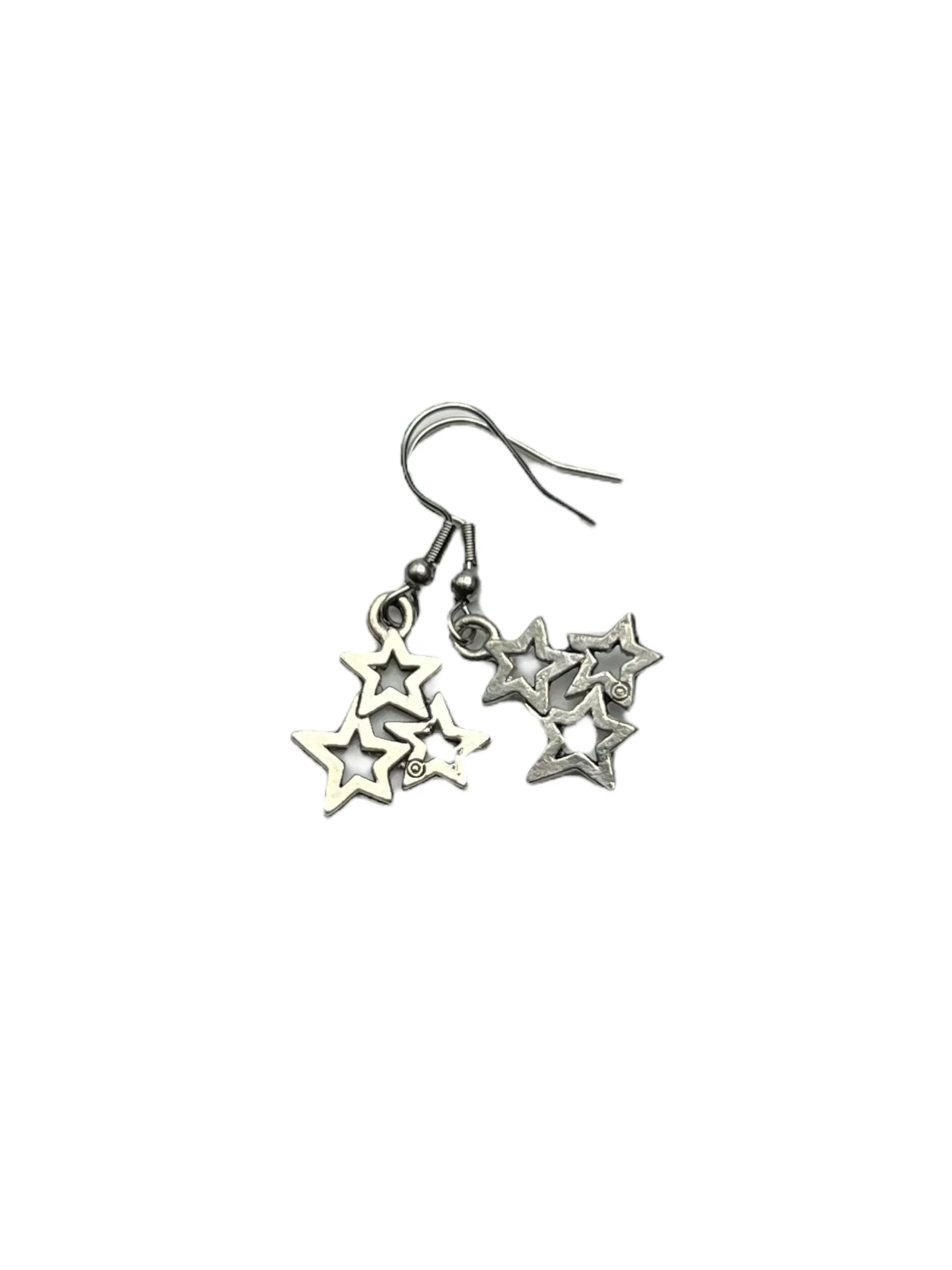 Silver Dangling Stars Earrings and Necklace Set: A Sparkling Statement Piece for Any Occasion