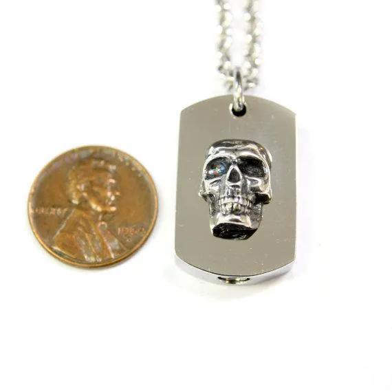 Silver Skull Necklace Cremation Urn