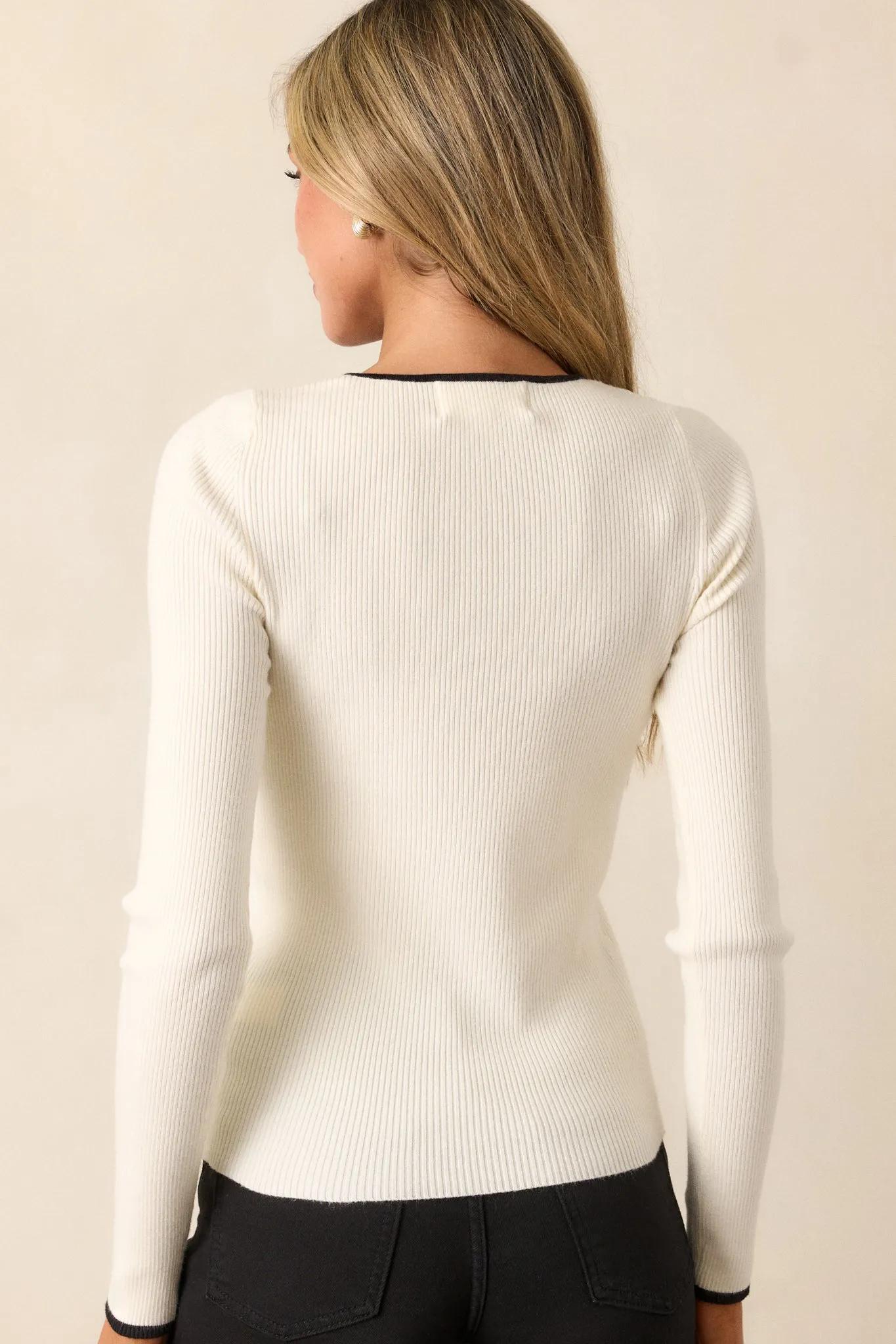 Simply You Ivory Ribbed Long Sleeve Top