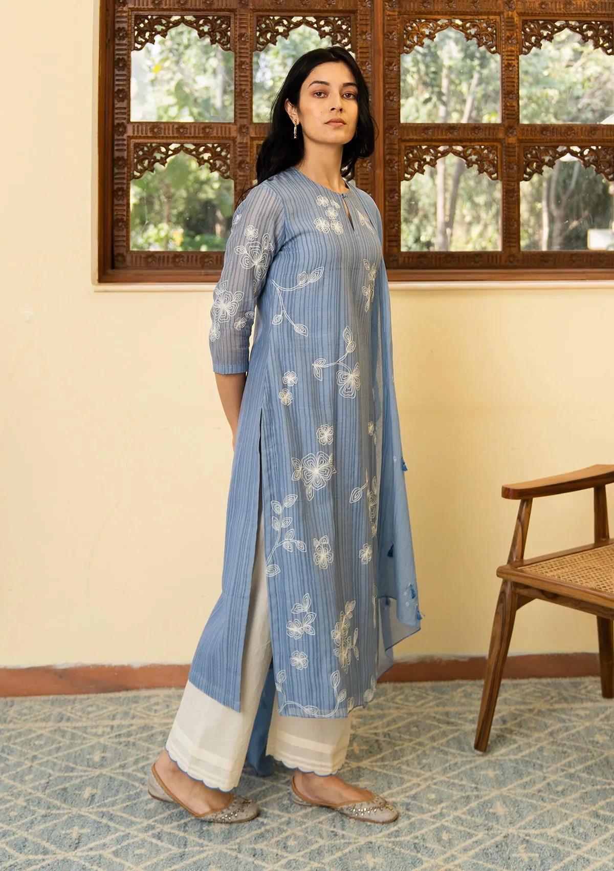 Sky Aari Embroidered Kurta Set