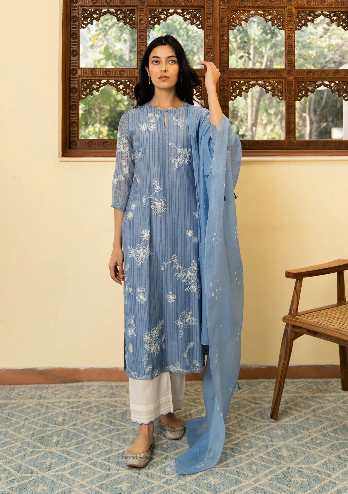 Sky Aari Embroidered Kurta Set