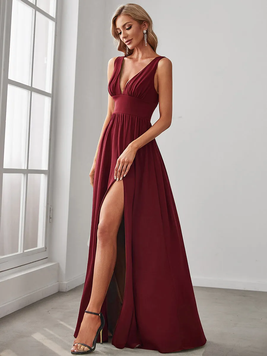 Sleeveless Wholesale Bridesmaid Dresses with Deep V Neck and A Line