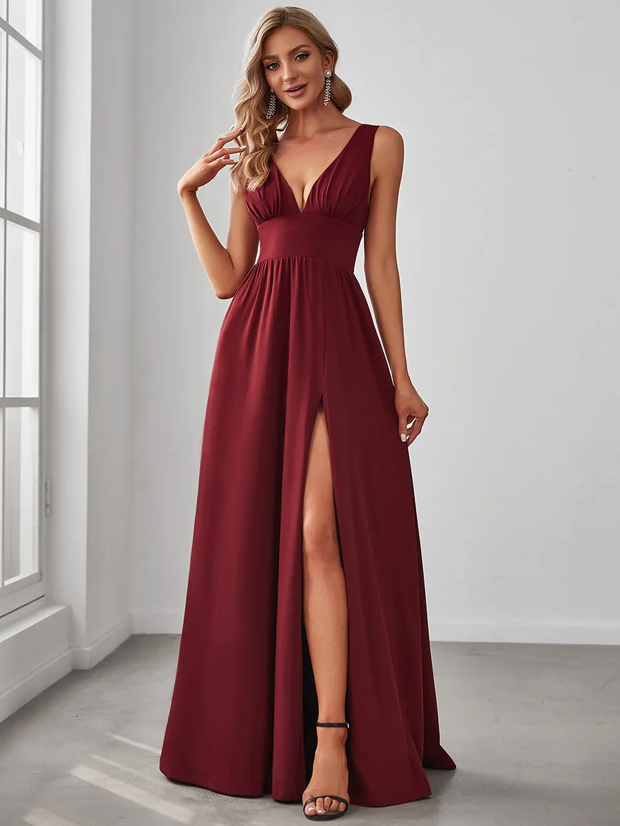 Sleeveless Wholesale Bridesmaid Dresses with Deep V Neck and A Line