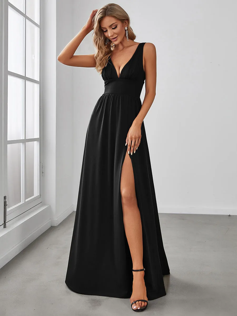 Sleeveless Wholesale Bridesmaid Dresses with Deep V Neck and A Line