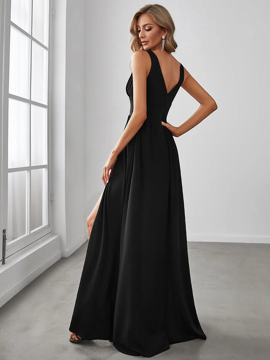 Sleeveless Wholesale Bridesmaid Dresses with Deep V Neck and A Line