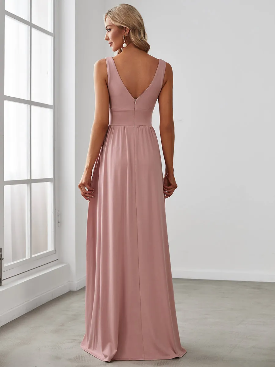 Sleeveless Wholesale Bridesmaid Dresses with Deep V Neck and A Line