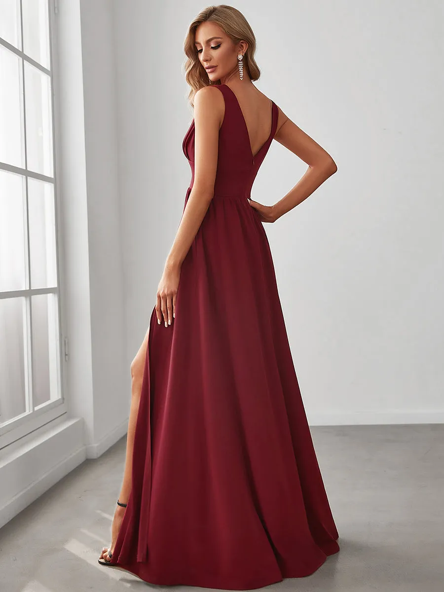 Sleeveless Wholesale Bridesmaid Dresses with Deep V Neck and A Line