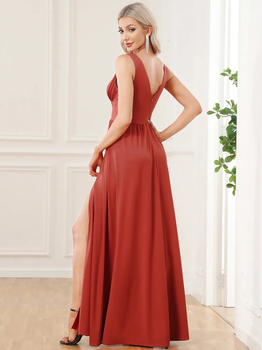 Sleeveless Wholesale Bridesmaid Dresses with Deep V Neck and A Line